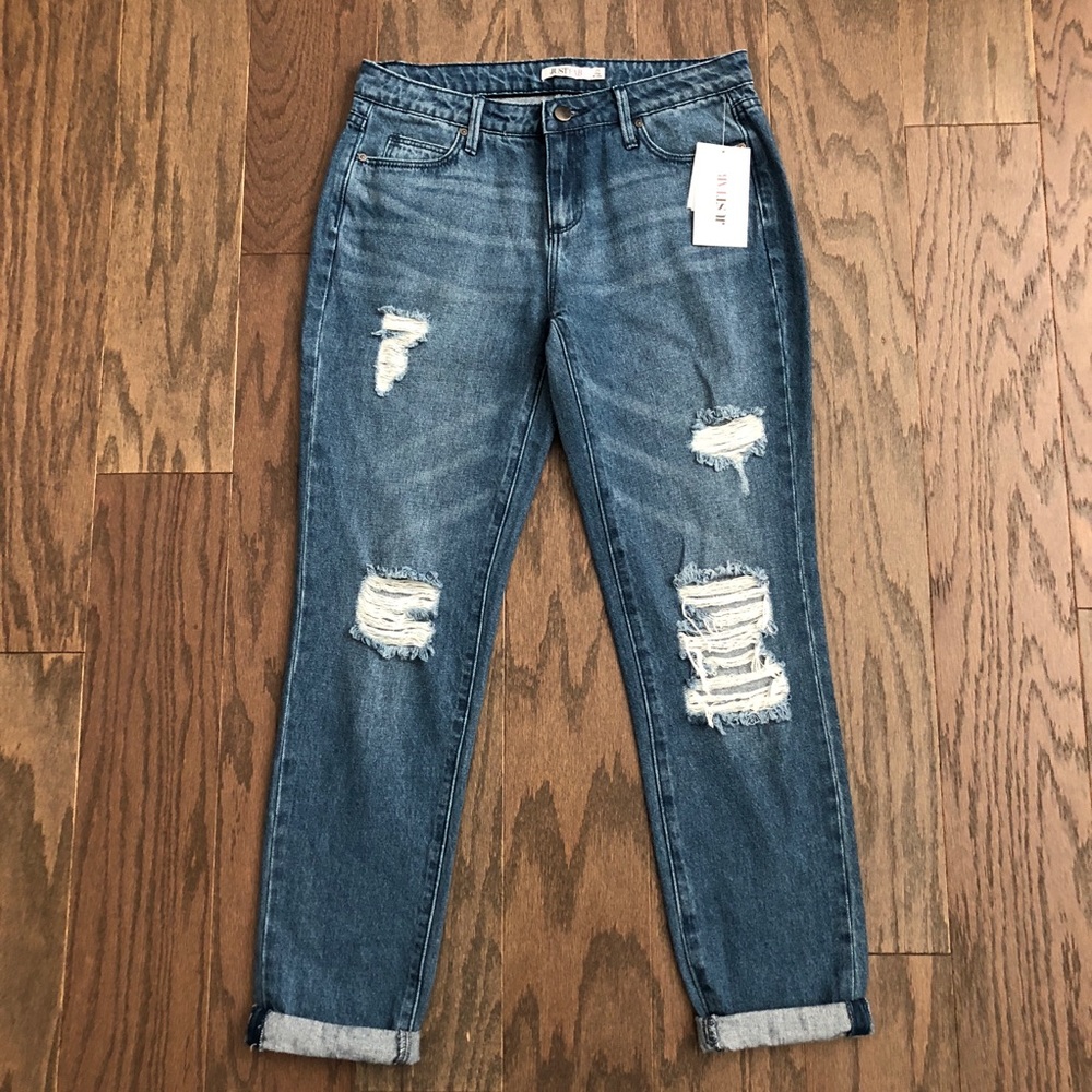 Just Fab Rolled Distressed Medium Wash Jeans